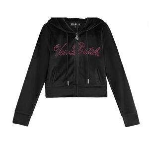 Von Dutch Black Velour Jacket Size Small NWT Pink Rhinestone Y2K Zip Up